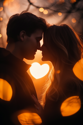 日暮黄昏浪漫面对面情侣写真摄影图片